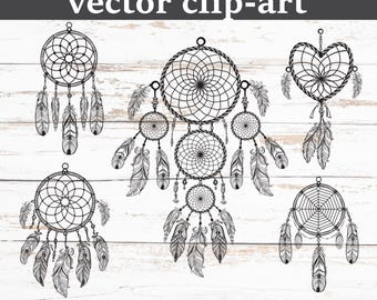 Drömfångare Clipart Bundle SVG PNG EPS | Boho Digitala Filer
