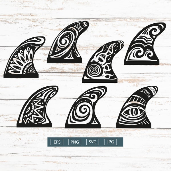 Set of Surfboard Fins decor in Maori surf style Beach Décor