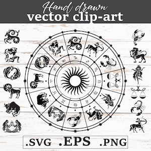 Astrology Horoscope Wheel with Zodiac Signs, Mystical Vector Graphics EPS, SVG, PNG