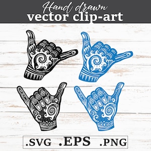Shaka Hand Gesture Clipart Bundle SVG PNG EPS | Polynesian Tattoo Style |  Hang Loose Sign Digital Files