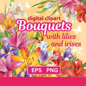 Bouquets with lilies and irises, Flowers PNG, Flowers EPS, Floral Clip Art