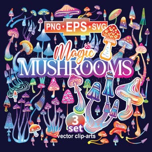 Mushroom Clipart, Mushroom EPS, Mushrooms PNG, psychedelic art, hippie trippy clip art