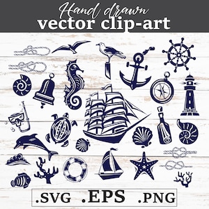 Set di clipart nautiche – Download digitale / Grafica vettoriale a tema oceano per Cricut, sublimazione e altro