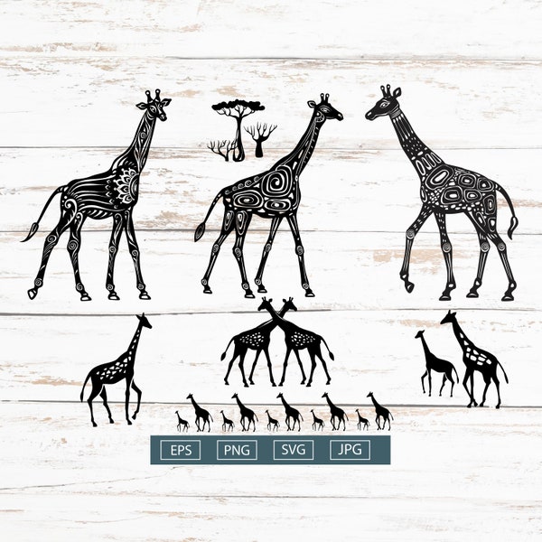 Giraffes Clipart set, SVG, PNG, EPS, ethnic boho style, Stencils