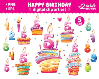 Happy birthday digital clipart, party décor, Happy birthday PNG, EPS