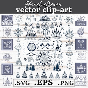 Wanderlust Clipart: avonturenlabels, wilde en gratis belettering, buitenposters, tribale wigwams, | SVG, PNG, EPS"