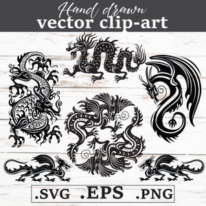 Chinese Dragon Clipart Bundle SVG PNG EPS | Gold and Black Designs | Traditional Chinese Art Digital Files for Cricut and Silhouette