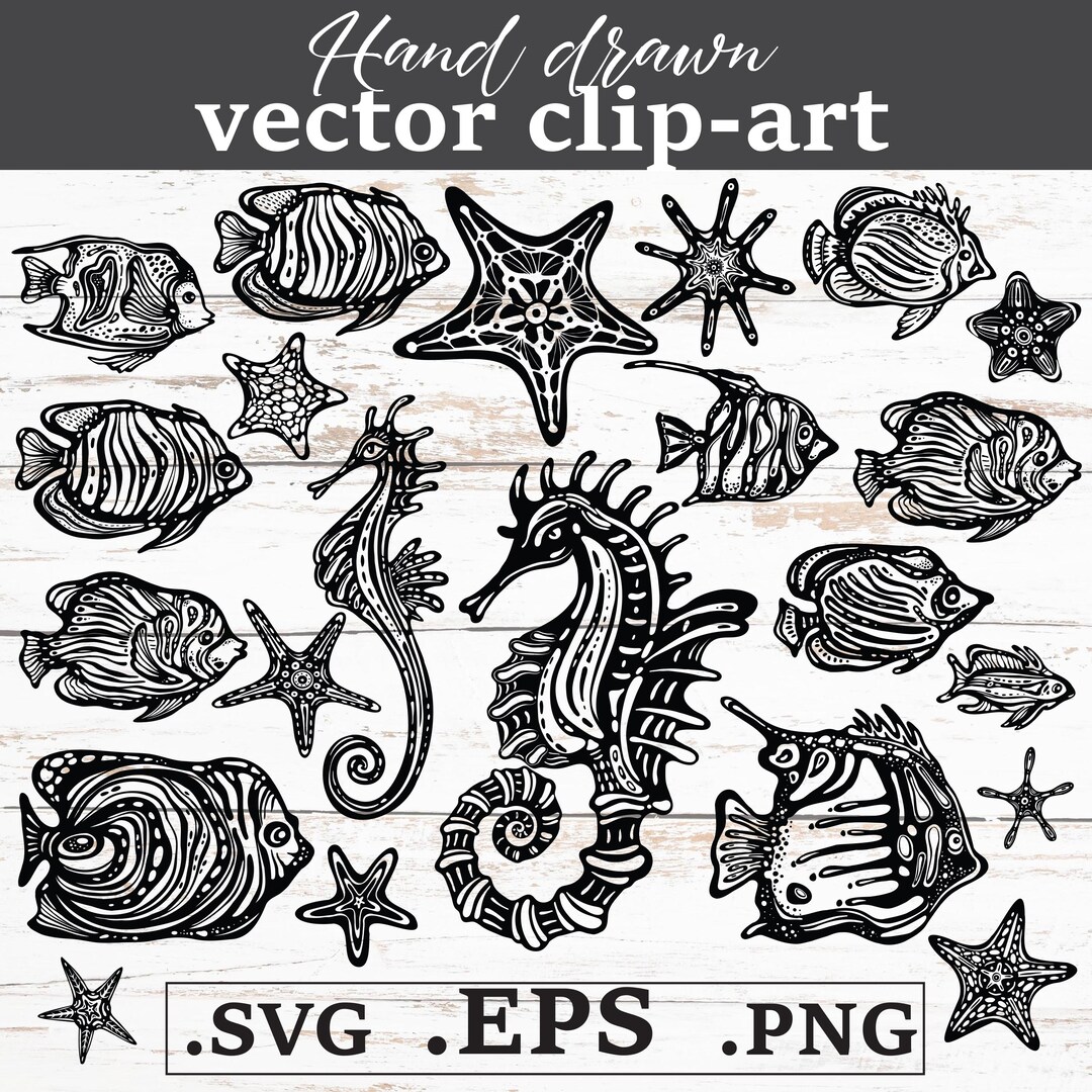 Sea Life Clipart Bundle SVG PNG EPS | Fishes, Seahorses, Sea Stars ...