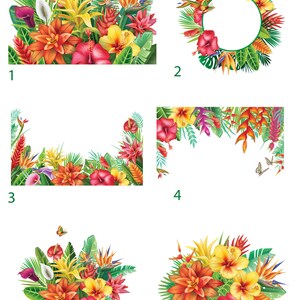 Blomsterarrangemang | Tropiska ramar och kanter för inbjudningar, kort | Blommor PNG, EPS | Botanisk clipart bild 2