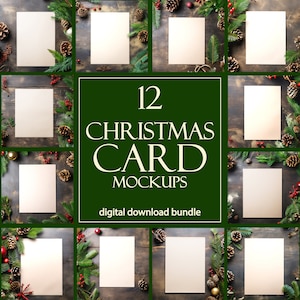 Weihnachtsmockups für Grußkarte, Postkarte, Einladung, flach liegend, Ansicht von oben, A5 A4 vertikal Weihnachtskarten-Mockup