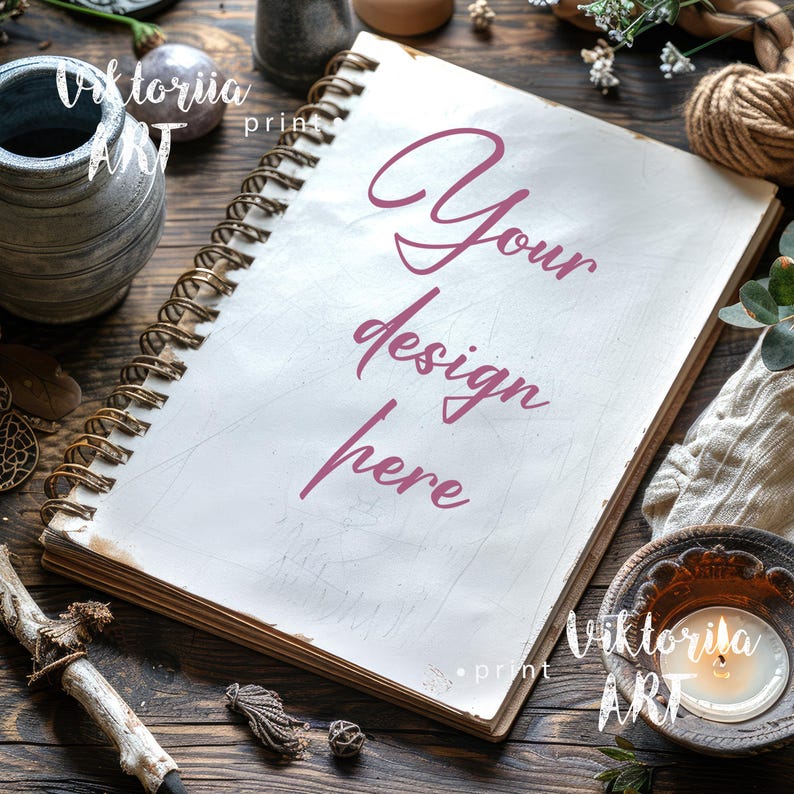 Rustic Notebook Page Open Notebook Mockup, Rustic Style, Flat Lay Mock Up, Witchy Mockups - Etsy