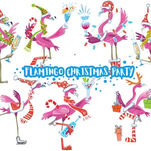 Flamingo Christmas Party, Merry Christmas Flamingo, Christmas Designs, Flamingo Sublimation PNG Design,  Flamingo Clip art