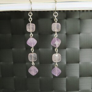Cape Amethyst and Rose Quartz Silver Wire Earring, Gemstone and Silver Wire Earring, Gemstone Earring , Geometric Earring, Geometric Jewelry