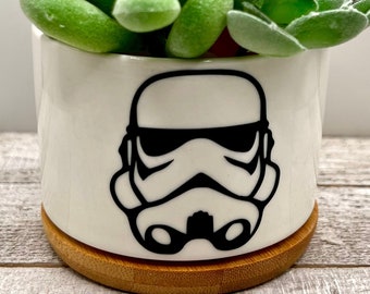 Star Wars Stormtrooper Ceramic Succulent Planter with Bamboo Tray - 3.15 inch (Plant Not Included)
