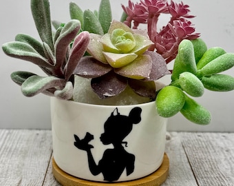 Princess Tiana Succulent Pot with Bamboo Tray, Frog Inspired Planter - 3.15 inch (Plant Not Included)