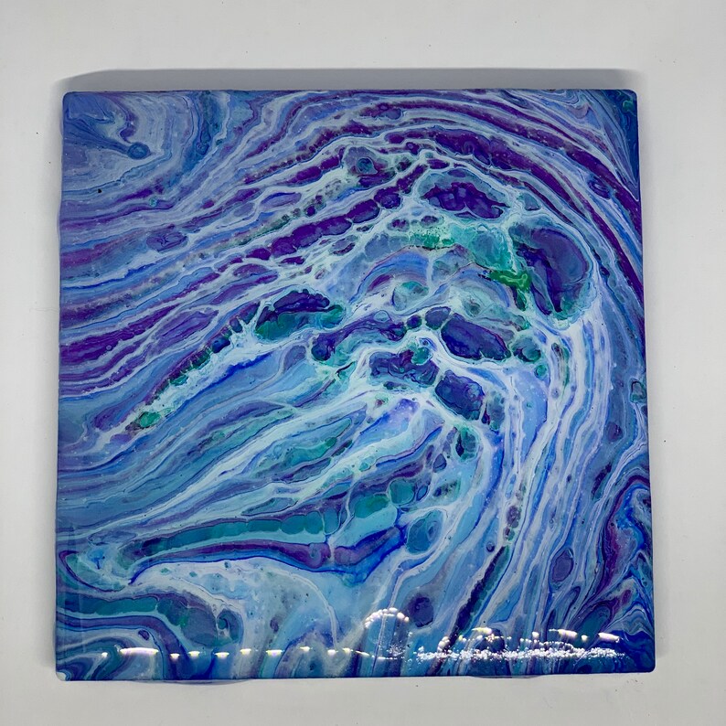 AJ Housewarming Gift Ghost Tree Ring Blue White Resin Coaster Set