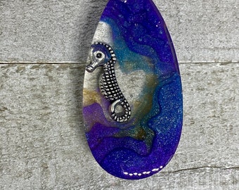 Seahorse Under the Sea / Purple 3D Resin Ink Charm Necklace (AJ)