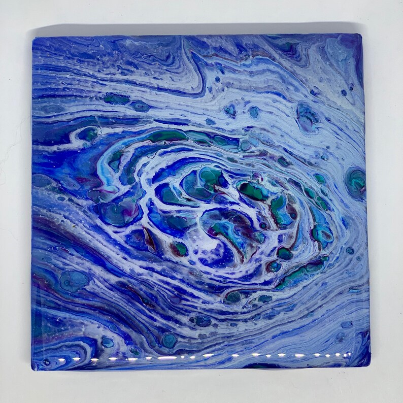 AJ Housewarming Gift Ghost Tree Ring Blue White Resin Coaster Set