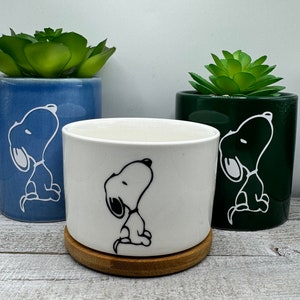 Snoopy Peanuts Inspired / Ceramic Succulent Flower Planter Pots 3 OPTIONS - White (without plant), Green and Blue (with plant) (AJ)