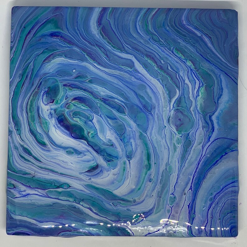 AJ Housewarming Gift Ghost Tree Ring Blue White Resin Coaster Set