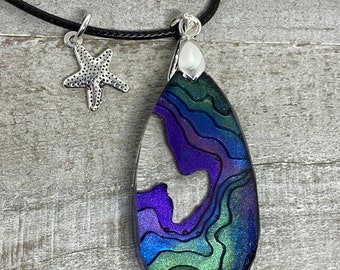 Beach Island, Underwater, Ocean Layered Reef, starfish Resin Charm Necklace (AJ)