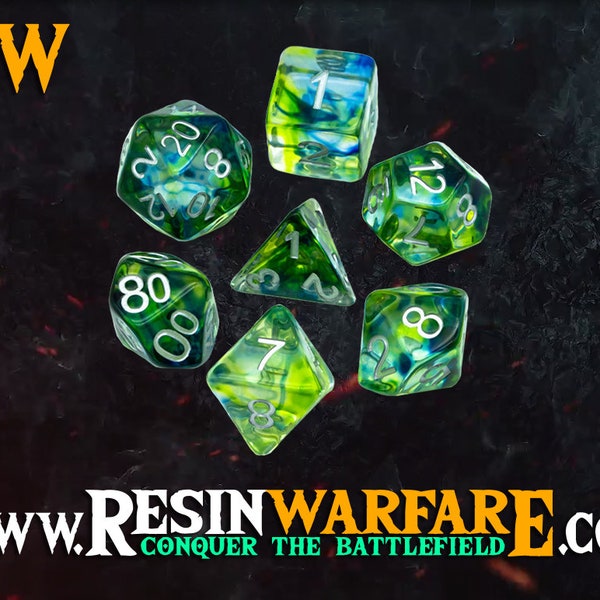 Handcrafted DnD Dice Set, 7 Dices (D4, D6, D8, D10 x2, D12, D20) for D&D, Pathfinder and RPG Games