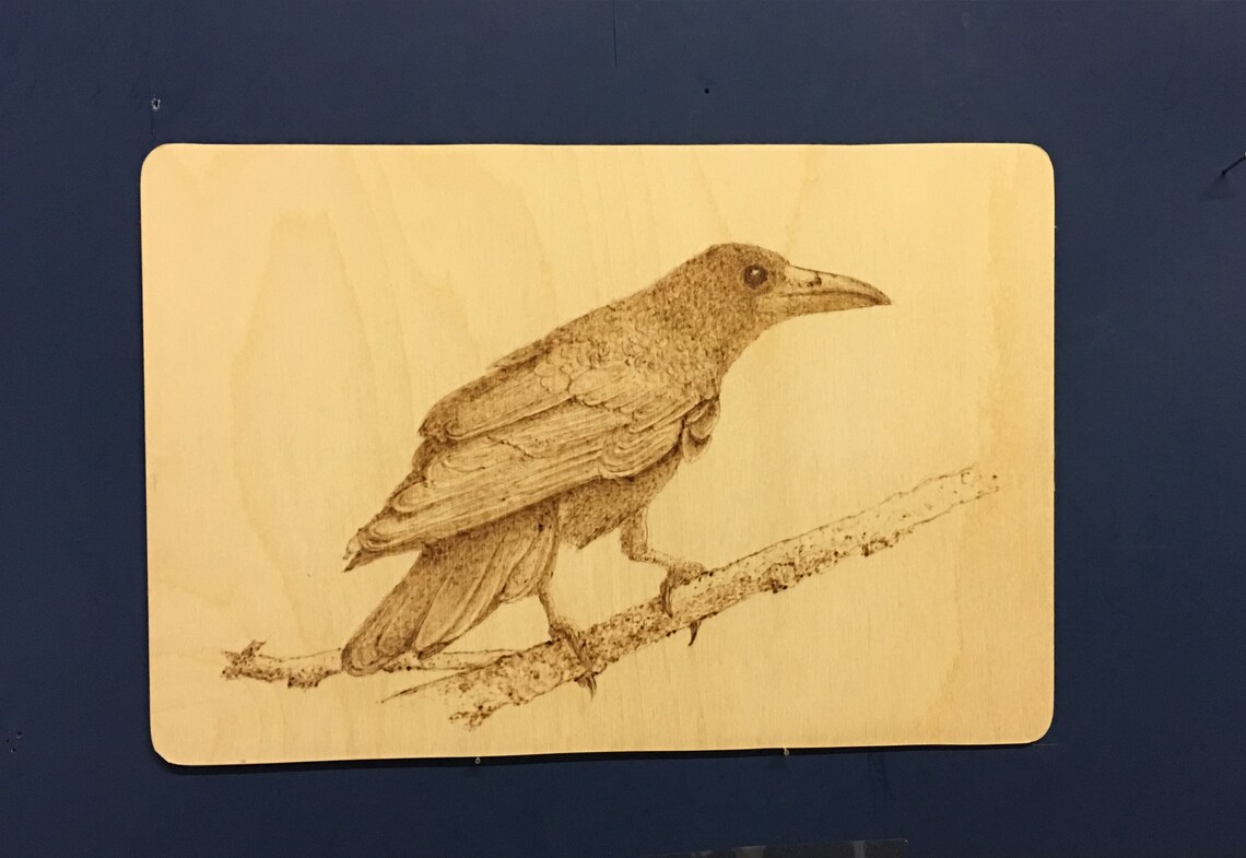 Pyrography Crow Pyrography Bird Wooden Pyrography Artworks Etsy