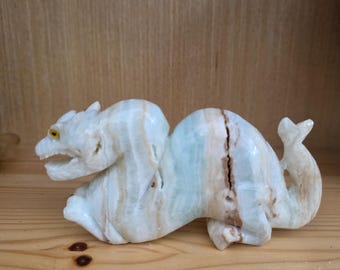 Hand-Carved Caribbean Calcite Dragon Figurine | Crystal Lover Gift