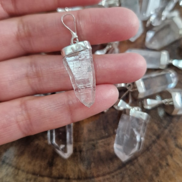 Sterling silver Lemurian Quartz pendants, Lemurian seed pendants