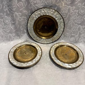 Brass & Mother Of Pearl Pier 1 imports Pillar Candle Holder Set