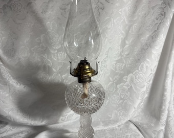 Westmoreland Crystal Diamond Hobnail Diamond Point Glass Kerosene Oil Lamp