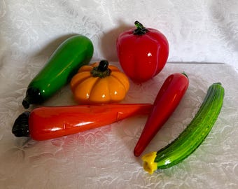 Vegetales de vidrio soplado a mano, coloridos y de estilo vintage, estilo Murano Art Déco