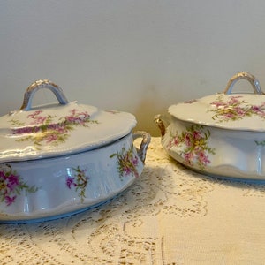 Antique Pair of Limoges France Porcelain Lidded Serving Bowl Jean Boyer