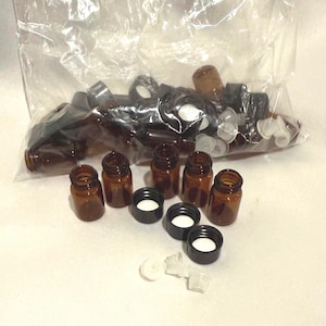 20 Pack Essential Oil Sample Bottles 2Ml Drams Amber Glass Vials/Caps/lids