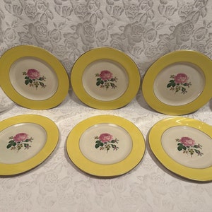 Ravenswood China 23 cm Teller Pink Rose Gelb Band 6er Set