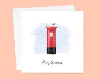 Postbox and Robin Cute Christmas card - Traditional Christmas Card