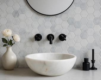 Lavabo de mármol de Carrara: Lavabo de piedra italiana artesanal (15,9")
