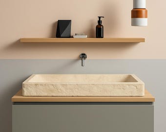 Travertine Marble Sink: 47" Long Stone Bathroom Basin