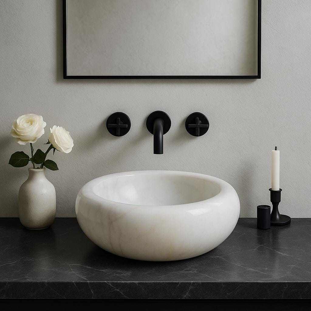 Carrara Marble Vessel Sink: Handcrafted Stone Bathroom Basin (15.3")