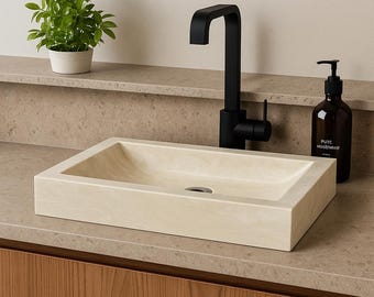 Handmade Travertine Marble Vessel Sink: Modern Rustic Bathroom Basin