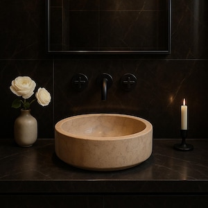 Beige Travertine Sink – Natural Stone Vessel Sink for Bathroom – Handcrafted Travertine Vanity Basin – Marble Sink –  Bathroom Sink