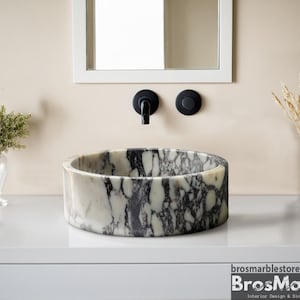 Calacatta Viola Marble Sink: Handcrafted Turkish Stone Vessel Basin
