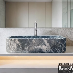 Handcrafted Black Marble Sink: Rectangular Bathroom Vessel Basin