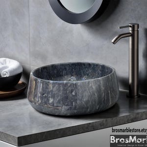 Black Marble Sink | Handcrafted Natural Marble Sink | Luxury Bathroom Vessel Basin | Unique Stone Vanity Sink | Modern Farmhouse Decor