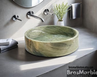 Handcrafted Verde Laguna Marble Sink: Modern Bathroom Vessel Basin