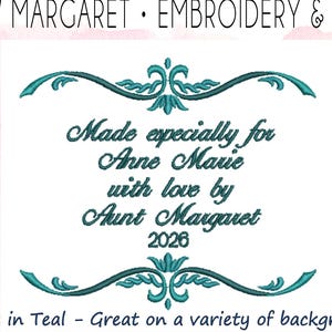 Elegant Scrolls Embroidered Quilt Label Personalized 5.5" x 5.5"