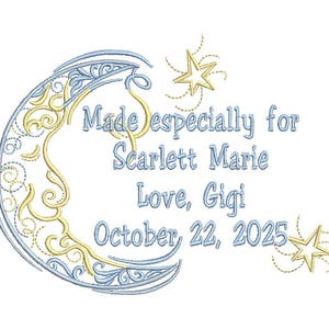 Man in the Moon Embroidered Quilt Label Personalized 4&quot; x 5&quot;