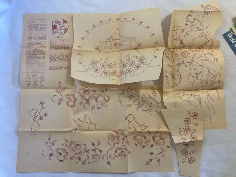 Iron Transfer Patterns Vintage Hot Iron Transfer Patterns Lot Aunt Martha & Vogart Floral ...