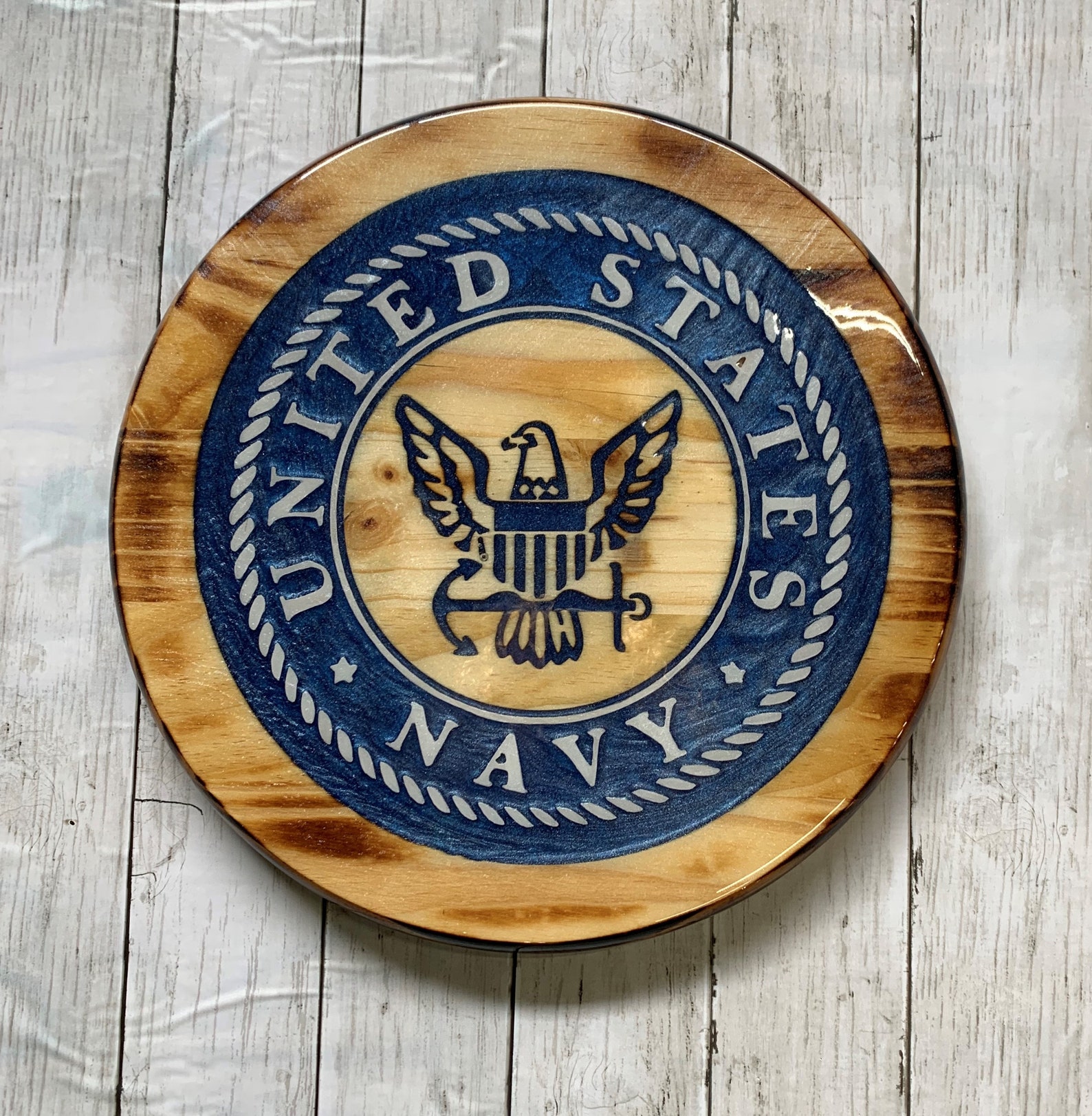 Navy Wood and Epoxy Resin Sign Etsy