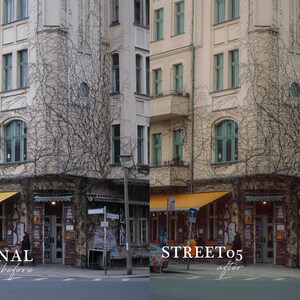 May include: A vintage-style storefront with a yellow awning and a vine-covered facade. The storefront has a variety of signs and posters, including one that says "STREET 05".
